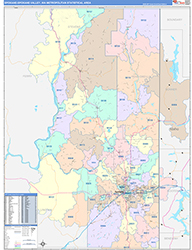 Spokane-Spokane Valley Metro Area Wall Map Color Cast Style 2026